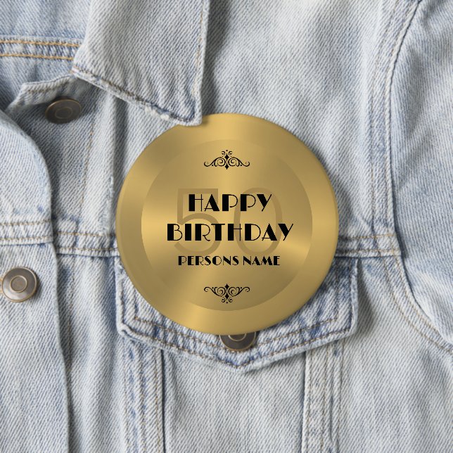 Bóton Redondo 10.16cm Feliz 50º aniversário, Dourado tom de fundo (In Situ)