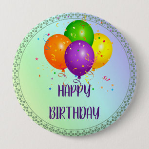 Bóton Redondo 10.16cm Feliz aniversário, design popular,