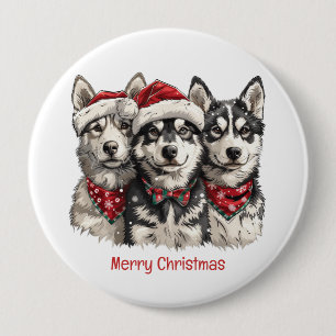 Bóton Redondo 10.16cm Feliz Natal Husky Dogs