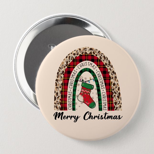 Bóton Redondo 10.16cm Feliz Natal Rainbow (Frente & Verso)