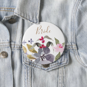 Bóton Redondo 10.16cm Feliz Watercolor Florals Noiva de Casamento