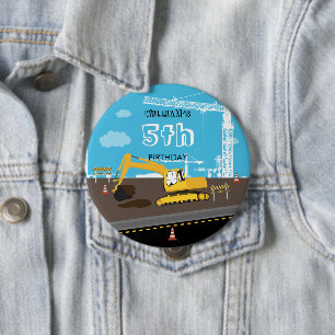 Bóton Redondo 10.16cm Festa de aniversário de Caminhões de Construção de