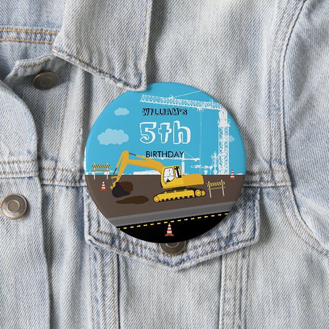 Bóton Redondo 10.16cm Festa de aniversário de Caminhões de Construção de (In Situ)