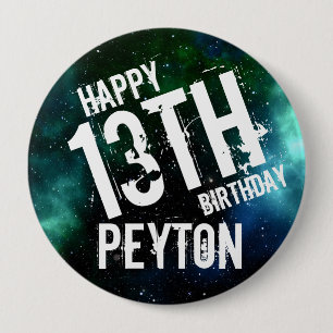 Bóton Redondo 10.16cm Festa de aniversário Personalizada Azul Verde de