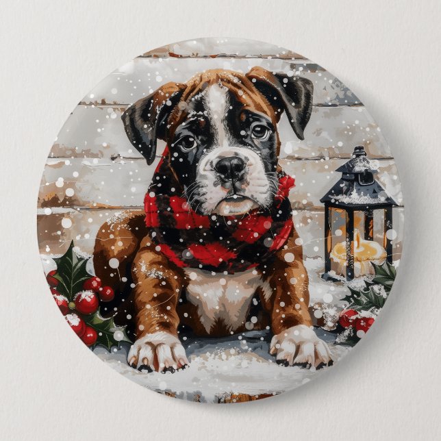 Bóton Redondo 10.16cm Filhote de Boxer de Natal (Frente)