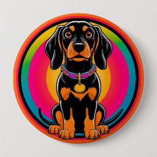 Bóton Redondo 10.16cm Filhote de Dachshund Rodeado por Arco-íris Vibrant