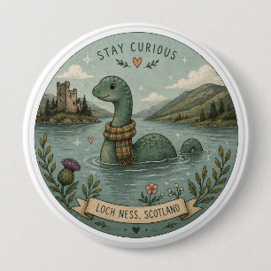 Bóton Redondo 10.16cm Fique Curioso Cryptid Aconchegante Nessie Monstro 