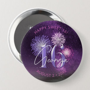 Bóton Redondo 10.16cm Fireworks Sweet 16 Purple ID984
