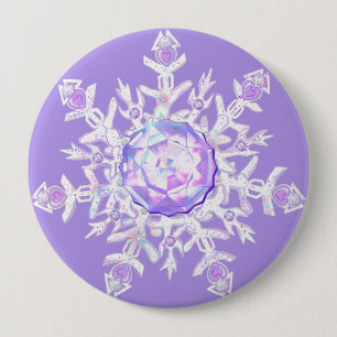 Bóton Redondo 10.16cm floco de neve roxo leve e coração brilhando