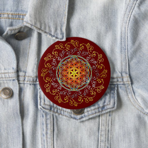 Bóton Redondo 10.16cm Flor da Vida - Mandala de Ornamentos Antigos 1