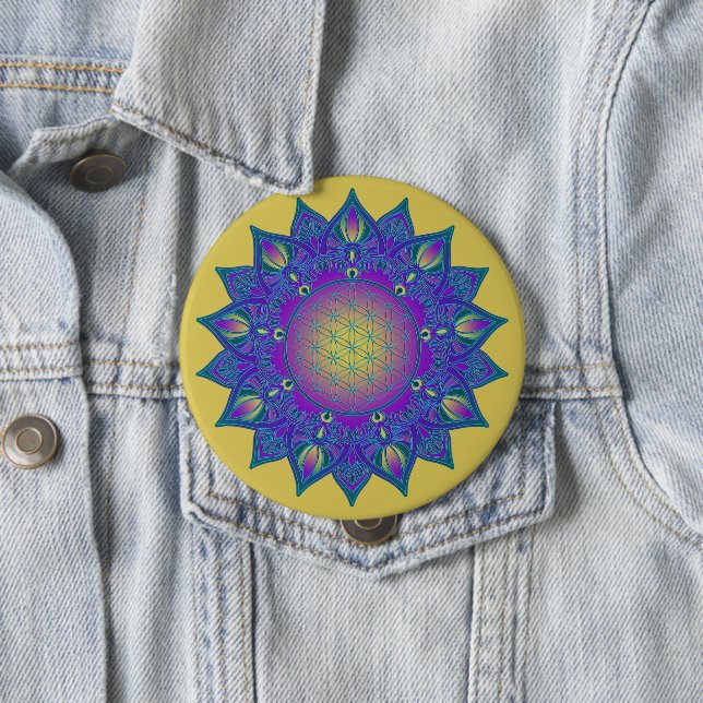 Bóton Redondo 10.16cm Flor da Vida - Mandala Indiana 3 (In Situ)