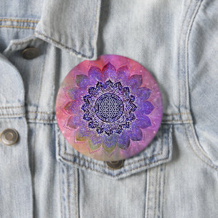 Bóton Redondo 10.16cm Flor De Vida - Estilo De Vintage Espaço De Galáxia