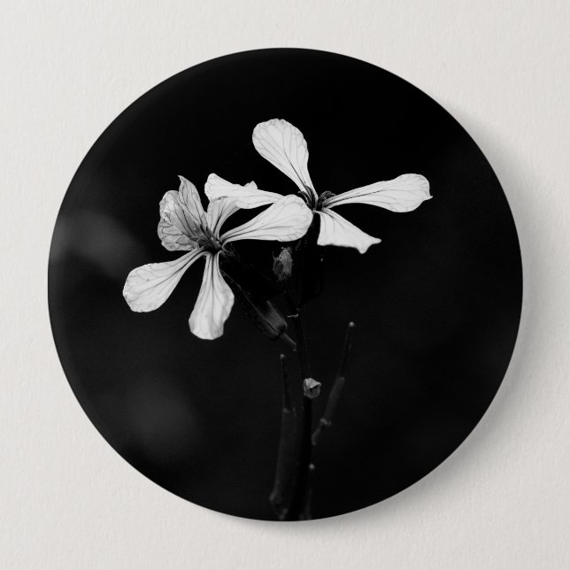 Bóton Redondo 10.16cm floral preto e branco minimalista (Frente)