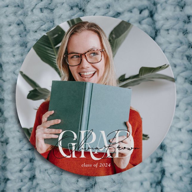 Bóton Redondo 10.16cm Formando de Foto e Assinatura Moderno (Criador carregado)