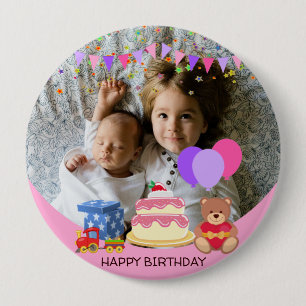 Bóton Redondo 10.16cm  Foto personalizada da celebração do aniversári