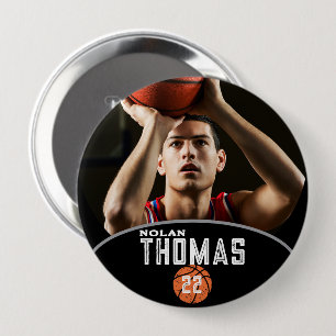 Bóton Redondo 10.16cm Foto Personalizada de Jogador de Basquete Nome Núm
