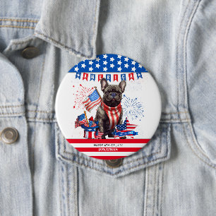 Bóton Redondo 10.16cm Francês Bulldog Feliz 4 De Julho, América Patrióti