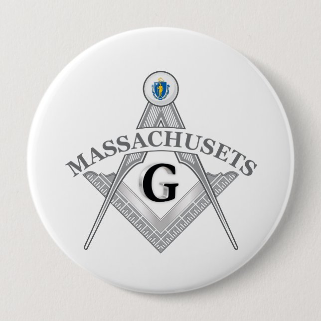 Bóton Redondo 10.16cm Freemasonry, Loja do Estado de Massachusetts (Frente)