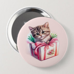 Bóton Redondo 10.16cm Gatinho Bonito num Presente de Aniversário de Caix