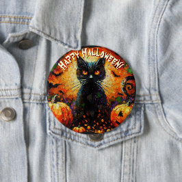 Bóton Redondo 10.16cm Gatos Pretos Morcegos Abóboras Personalizadas Capr
