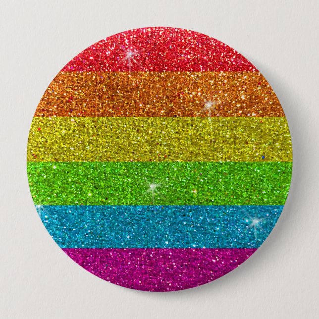 Bóton Redondo 10.16cm Glitter Arco-Íris Sinalizador Casamento (Frente)