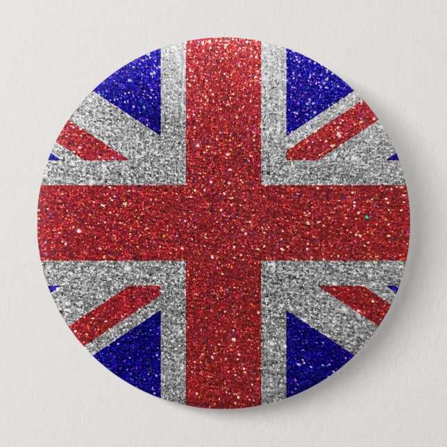 Bóton Redondo 10.16cm Glitter British Flag of London UK Fashion Bling (Frente)