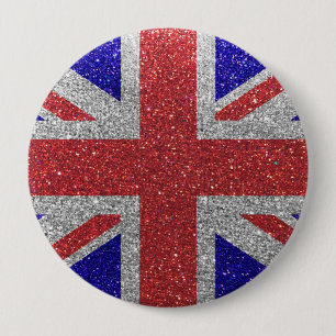 Bóton Redondo 10.16cm Glitter British Flag of London UK Fashion Bling