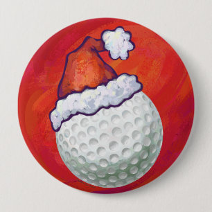 Bóton Redondo 10.16cm Golfe Ball em Santa Hat em Vermelho