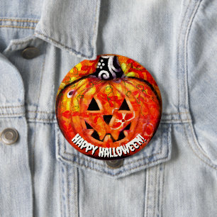Bóton Redondo 10.16cm Halloween Jack O Lantern Orange Personalizado
