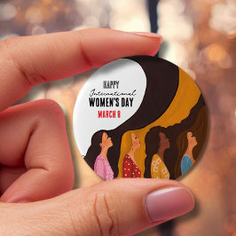 Bóton Redondo 10.16cm Happy Women's Day  Sunset Women Profile Button 