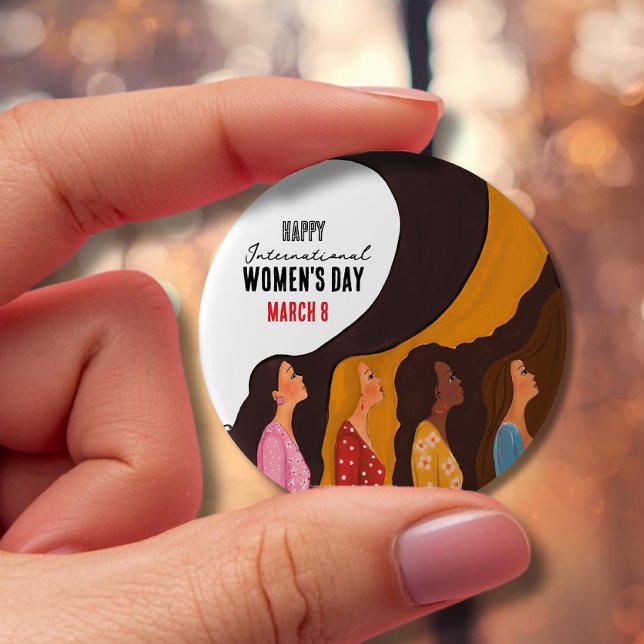 Bóton Redondo 10.16cm Happy Women's Day  Sunset Women Profile Button  (Happy Women's Day Sunset Women Profile Button )