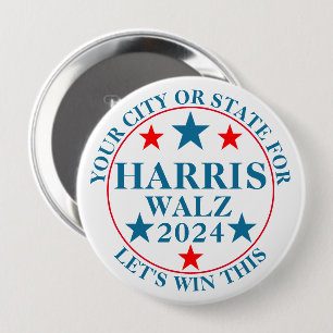 Bóton Redondo 10.16cm Harris Walz 2024 Eleição Personalizada Política