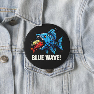 Bóton Redondo 10.16cm Harris Walz Eleito Blue Waves Democrat Fish