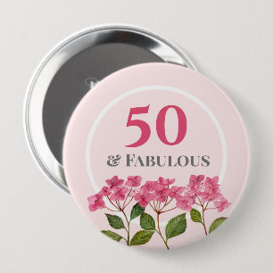Bóton Redondo 10.16cm Ilustração de Lacecaps de Hortênsia Rosa para 50º