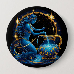 Bóton Redondo 10.16cm Ilustração Digital Linda do Signo de Aquário