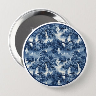 Bóton Redondo 10.16cm Jardim d'água japonês em porcelana branca azul
