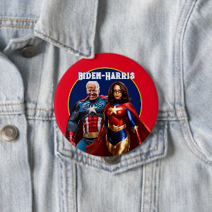 Bóton Redondo 10.16cm Joe Biden e Kamala Harris como Superheros