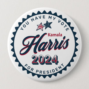 Bóton Redondo 10.16cm Kamala Harris 2024   Tem o meu voto grande