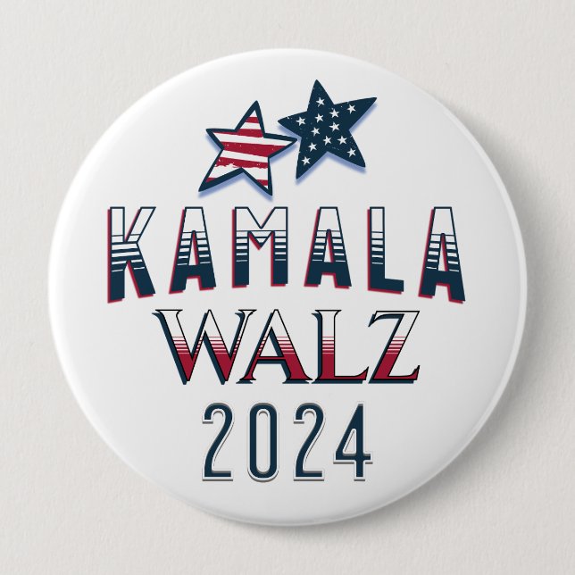 Bóton Redondo 10.16cm Kamala Harris e Tim Walz 2024 (Frente)