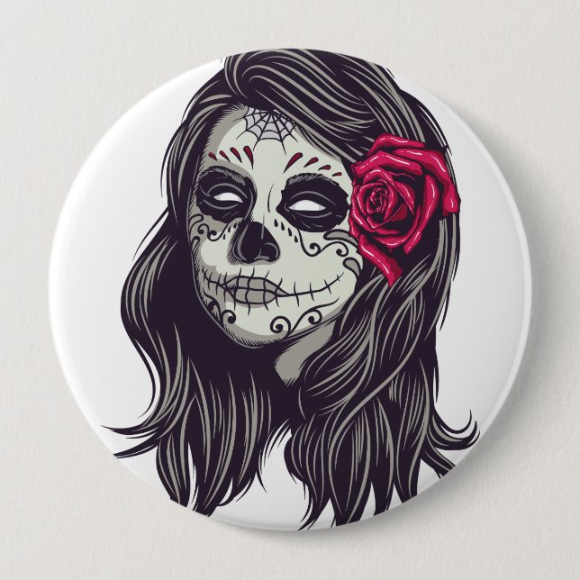 Bóton Redondo 10.16cm La Catrina - Dia De Los Muertos (Frente)