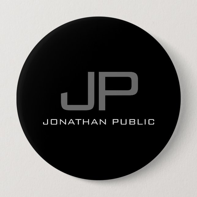 Bóton Redondo 10.16cm Letra inicial Monograma Nome Modelo preto (Frente)