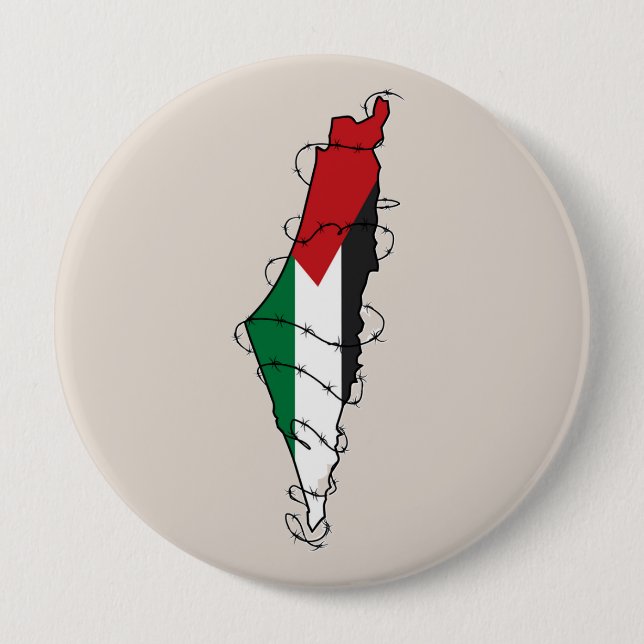 Bóton Redondo 10.16cm Liberdade Palestina Barbed Wire Mapa da Liberdade  (Frente)