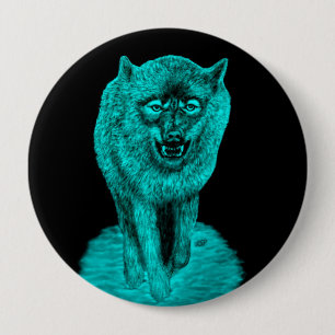 Bóton Redondo 10.16cm Lobo Negro Zangado na Noite