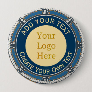 Bóton Redondo 10.16cm Logotipo Personalizado Corporativo Azul e Dourado