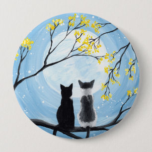Bóton Redondo 10.16cm Lua Branca com Pintura de Gatos