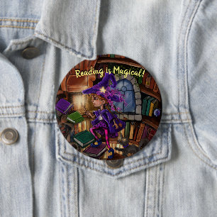 Bóton Redondo 10.16cm Magia na Biblioteca 'Ler é Mágico'