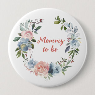 Bóton Redondo 10.16cm Mamãe Floral Azul Cor-de-rosa com 4"