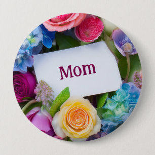 Bóton Redondo 10.16cm MAMÃE ou Nome Personalizado Cercado por Flores