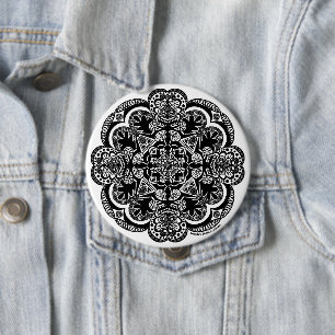 Bóton Redondo 10.16cm Mandala Preta e Branca