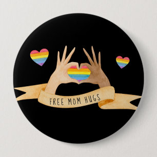 Bóton Redondo 10.16cm Mão Coração Livre Abraços Mãe   Orgulho LGBTQ Arco